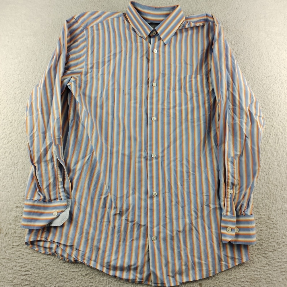 Banana Republic Button Up Men Medium Striped Blue Orange Pocket EUC